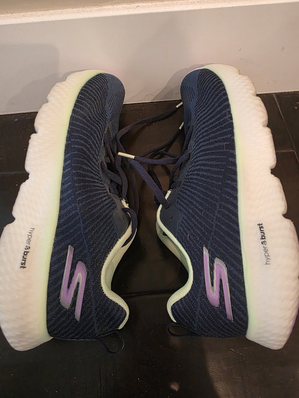 Skechers Navy Knit Lace-up Sneakers with Pastel Accents